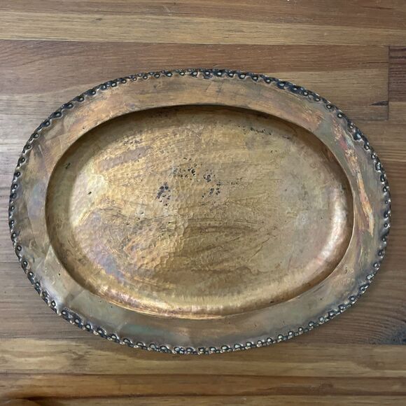 Vintage Hammered Artisan Copper Tea Set Recuerdo Chile Pot Sugar Creamer Tray - Picture 3 of 16